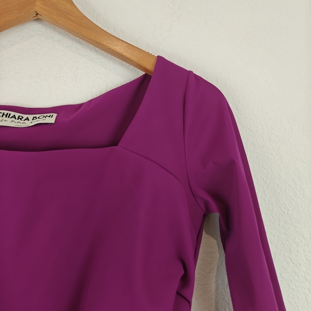 Chiara Boni La Petite Robe Magenta Ruched Sheath Dress 6 Luxury Stretch Cocktail - Picture 7 of 16